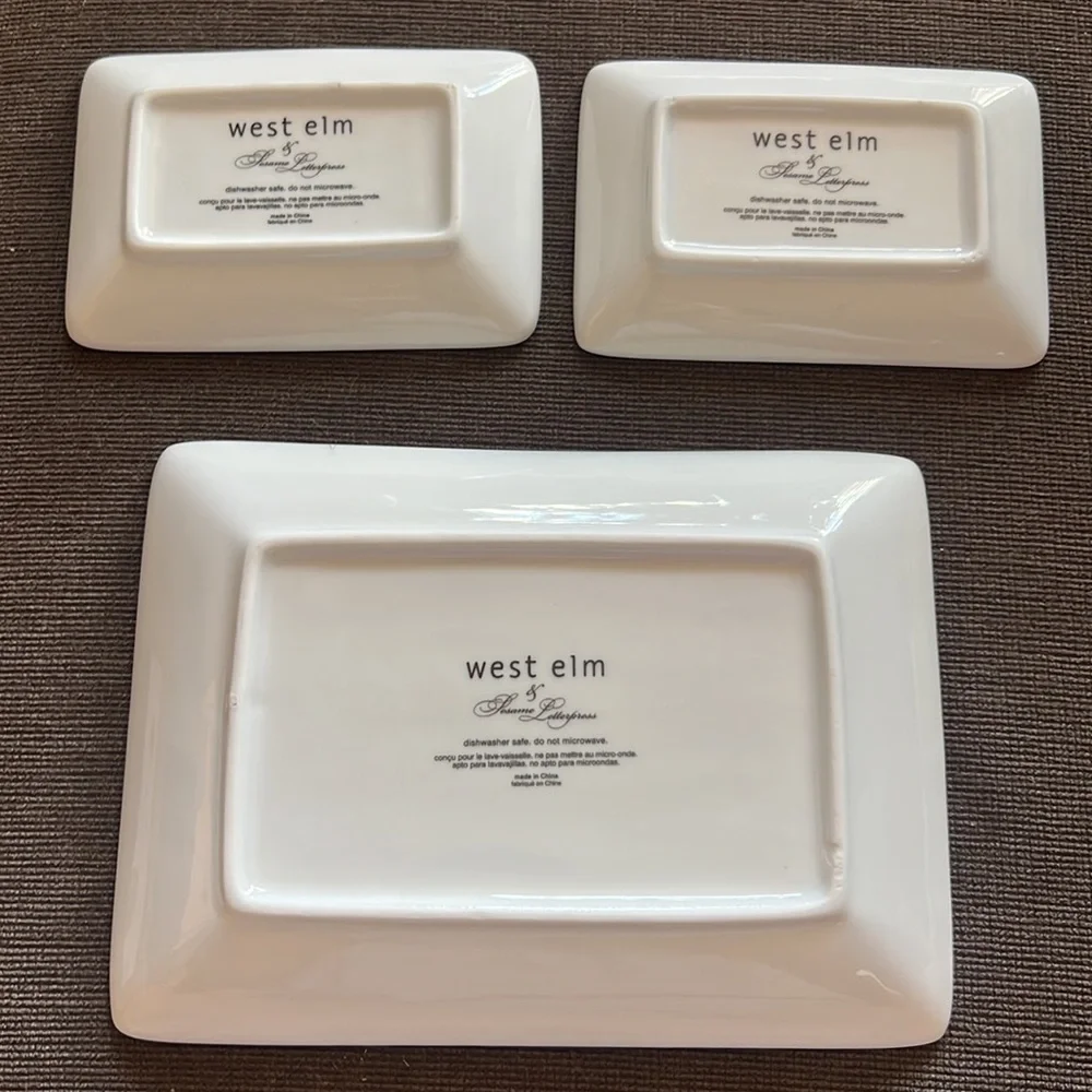 🌴West Elm Sesame Letterpress Discontinued Bird Nest Eggs Plates Set of 3 + Box